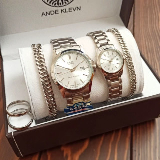 ست ساعت مردونه و زنونه کاسیو casio نقره ای استیل رنگ ثابت با کیفیت