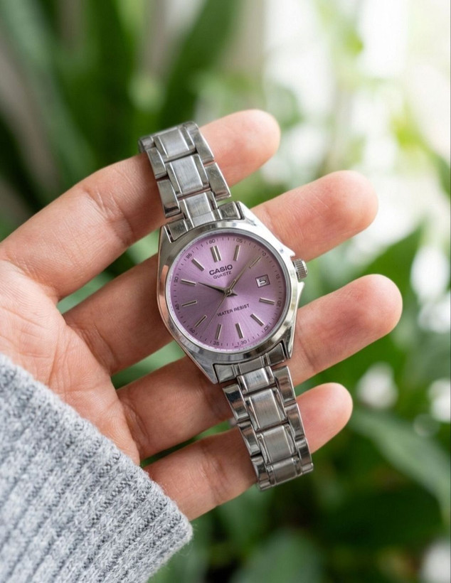 ساعت زنانه دخترانه کاسیو casio کلاسیک صفحه بنفش