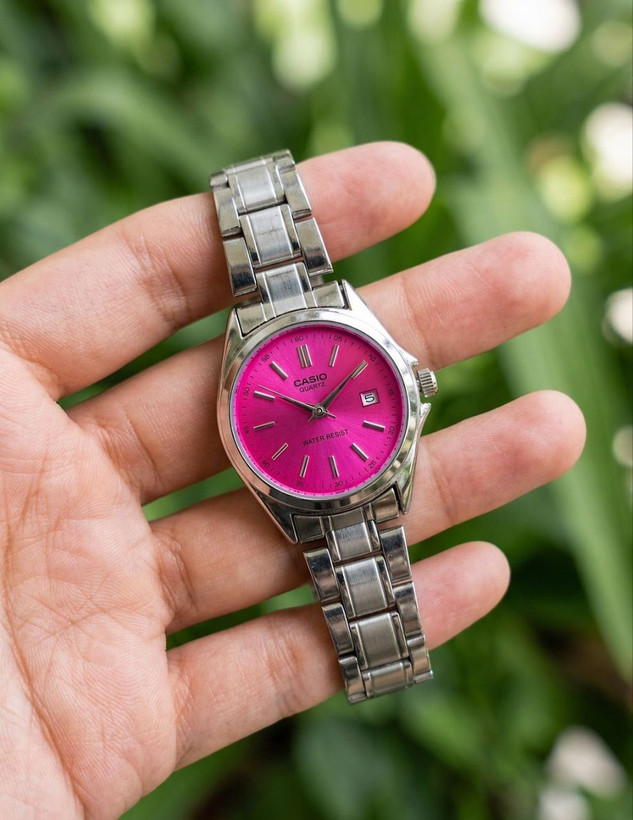 ساعت زنانه دخترانه کاسیو casio کلاسیک صفحه سرخابی
