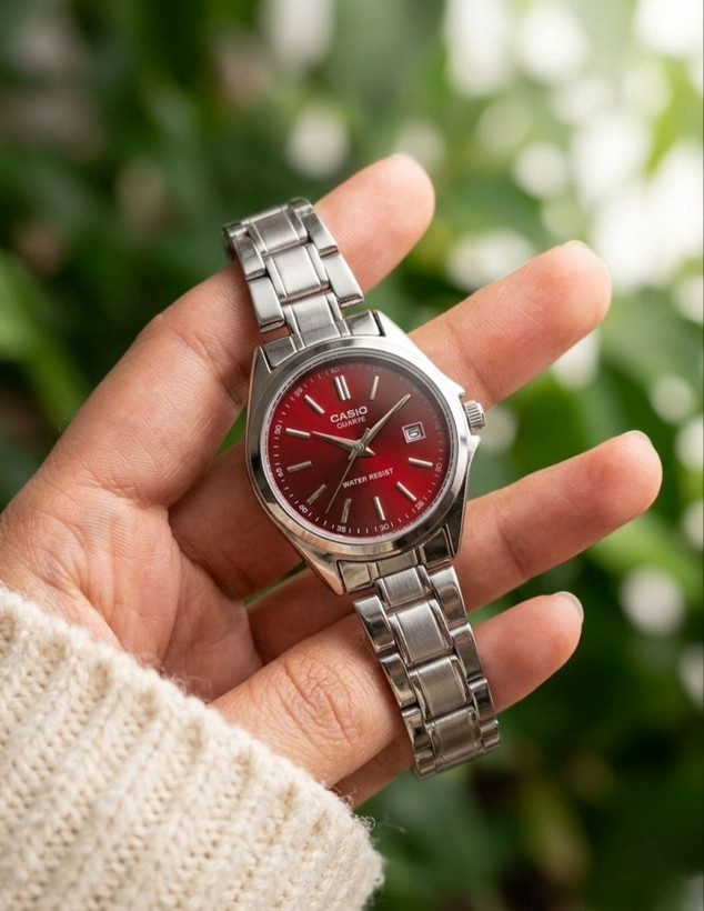 ساعت زنانه دخترانه کاسیو casio کلاسیک صفحه قرمز چری