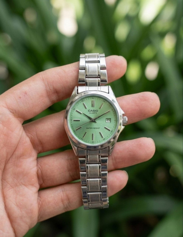 ساعت زنانه دخترانه کاسیو casio کلاسیک صفحه سبز ماچا