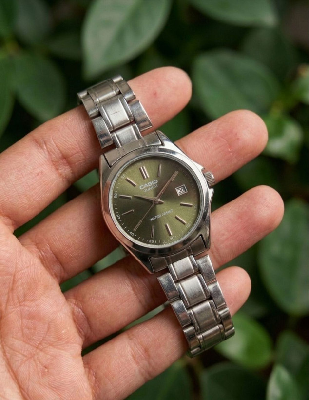 ساعت زنانه دخترانه کاسیو casio کلاسیک صفحه سبز زیتونی