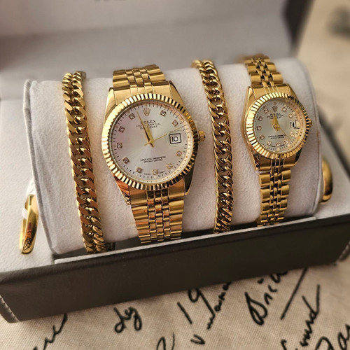 ساعت رولکس Rolex ست مردانه و زنانه با دستبند ست کارتیه و انگشتر ست