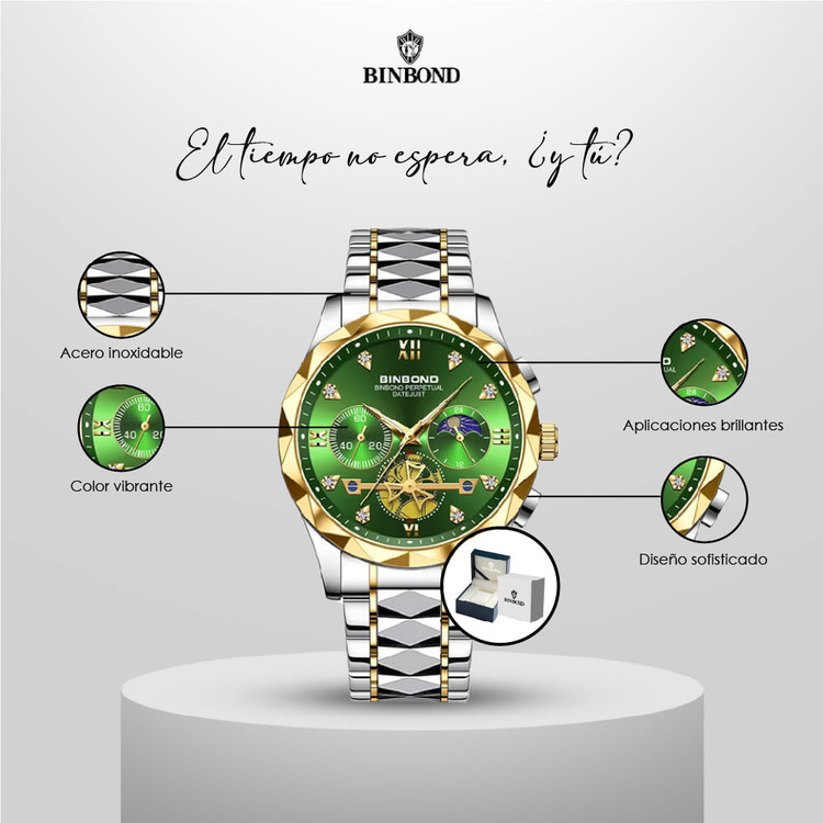 ساعت مردانه بین باند Binbond بینبند کرنوگراف با مون استار سبز
