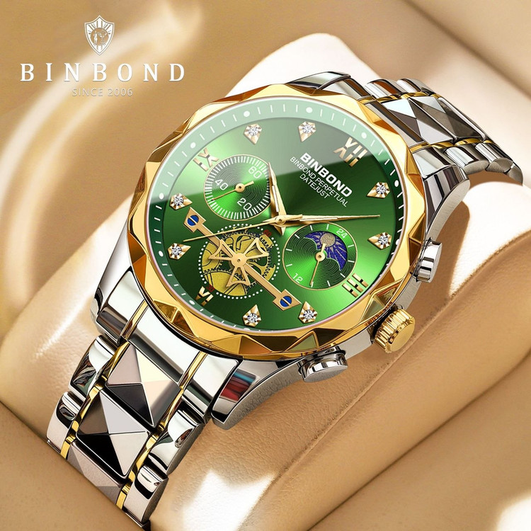 ساعت مردانه بین باند Binbond بینبند کرنوگراف با مون استار سبز