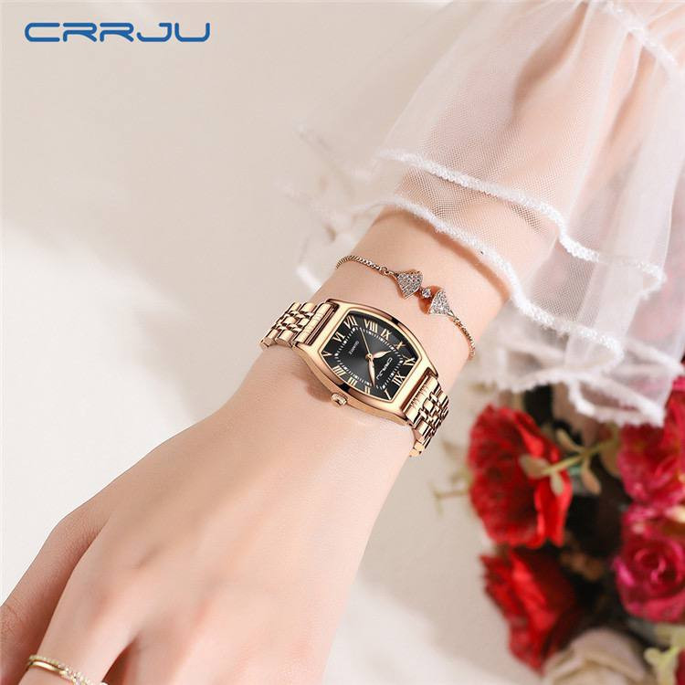 ساعت مچی زنانه سرجیو crrju اورجینال مدل ۵۰۱۳ موتور ژاپن بند رزگلد صفحه مشکی