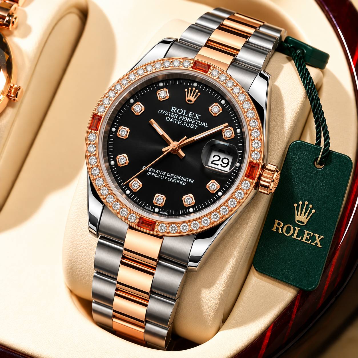 ساعت مچی مردانه رولکس Rolex دیت جاست کیفیت بالا نقره ای رزگلد صفحه مشکی