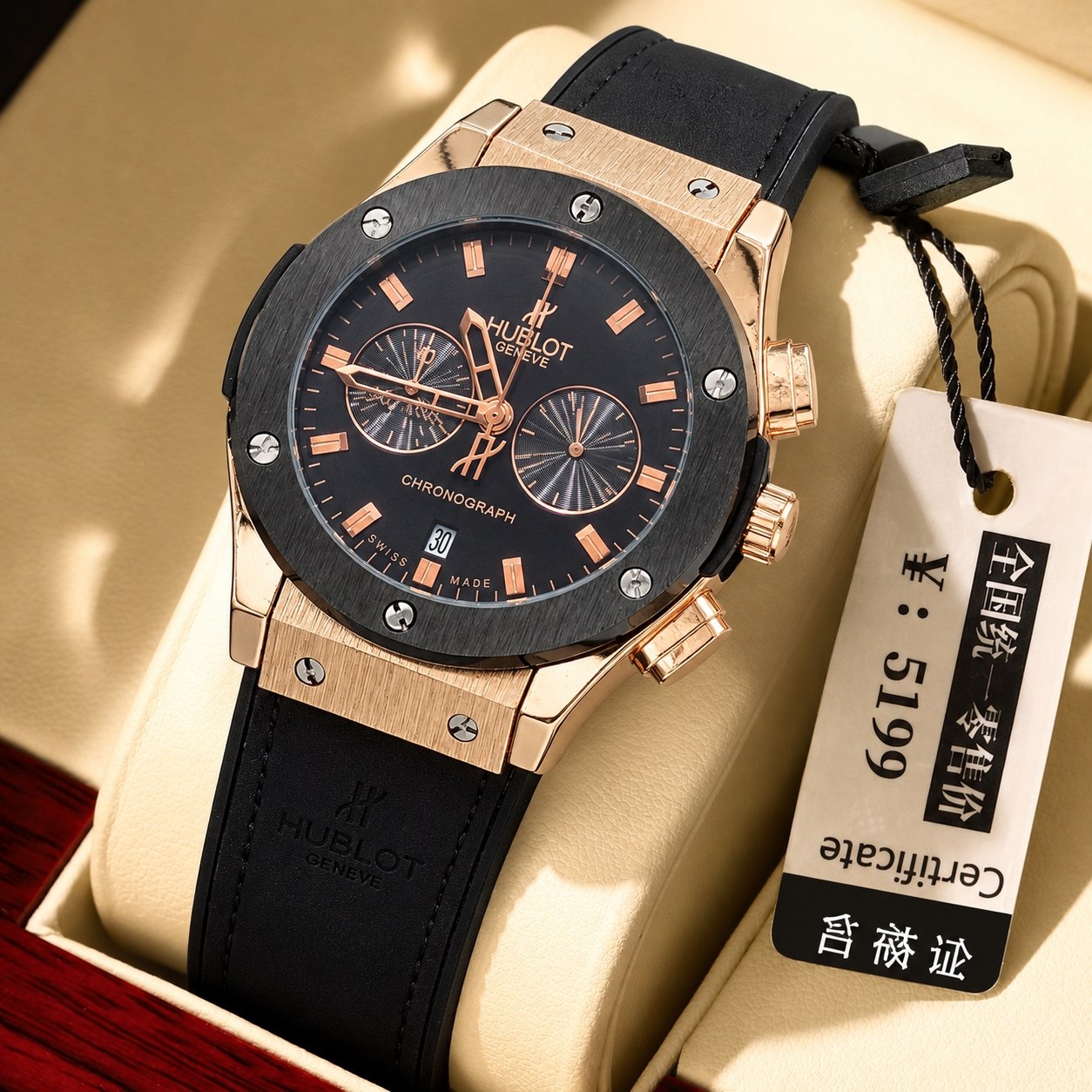ساعت مچی مردونه هابلوت hublot کرنوگراف سه موتور فعال بند رابر مشکی
