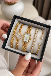 ست ساعت و دستبند دخترانه شنل chanel با ۴ دستبند